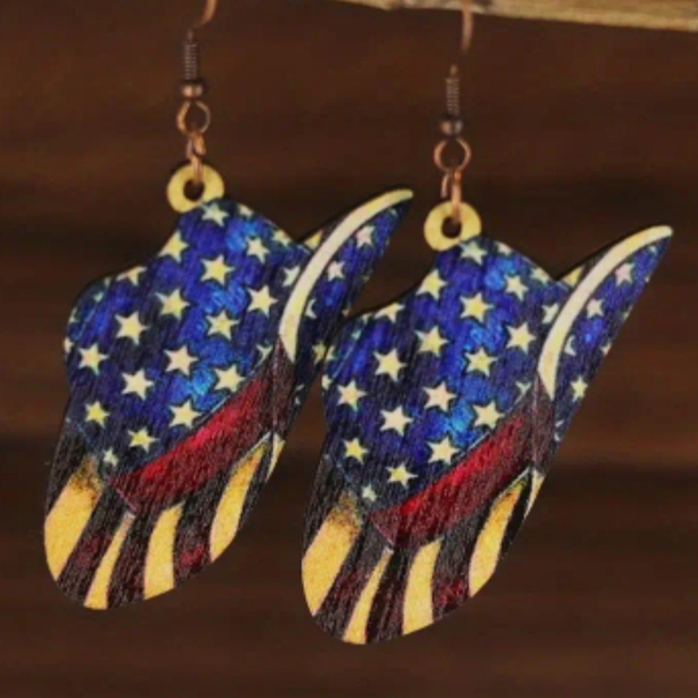 Cowboy Flag Wood Earrings 1 X 2 Earrings 12$